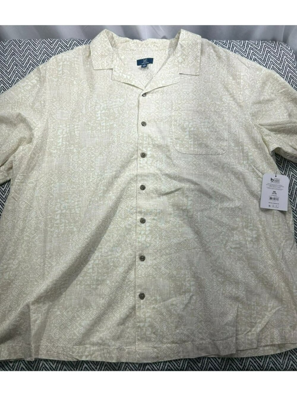 George Mens Beige Short Sleeve Button-Up Camp Shirt 3XL Cotton Blend